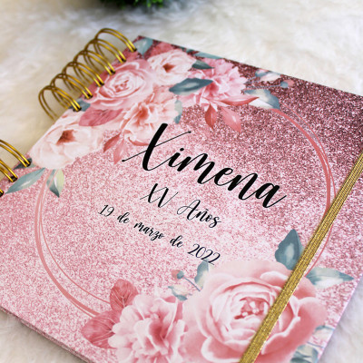 Libro de Firmas XV años - Rosa y Dorado