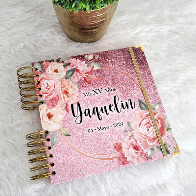 Libro de Firmas XV años - Rosa y Dorado