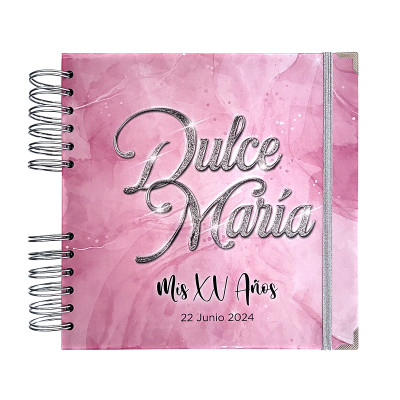 Libro de Firmas XV años - Rosa y detalles en Plateado