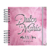 Libro de Firmas XV años - Rosa y detalles en Plateado