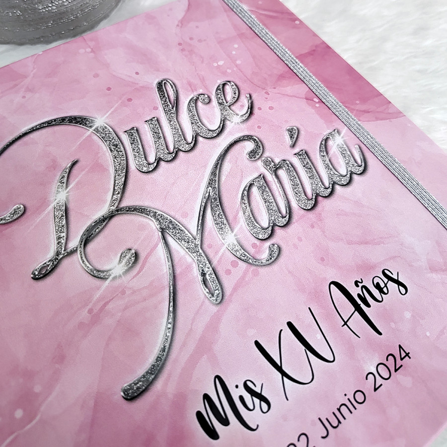 Libro de Firmas XV años - Rosa y detalles en Plateado