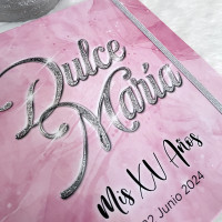 Libro de Firmas XV años - Rosa y detalles en Plateado