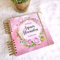 Libro de Firmas XV años - Rosa 02 y detalles en Dorado