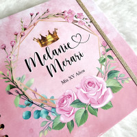 Libro de Firmas XV años - Rosa 02 y detalles en Dorado