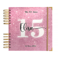 Libro de Firmas XV años - Rosa Glitter y detalles en Dorado