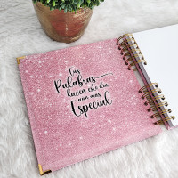 Libro de Firmas XV años - Rosa Glitter y detalles en Dorado