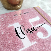 Libro de Firmas XV años - Rosa Glitter y detalles en Dorado