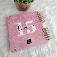 Libro de Firmas XV años - Rosa Glitter y detalles en Dorado