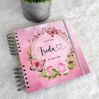 Libro de Firmas XV años - Rosas y Mariposas con detalles en Plata