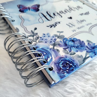 Libro de Firmas XV años - Flores Azul con Mariposas y Plata