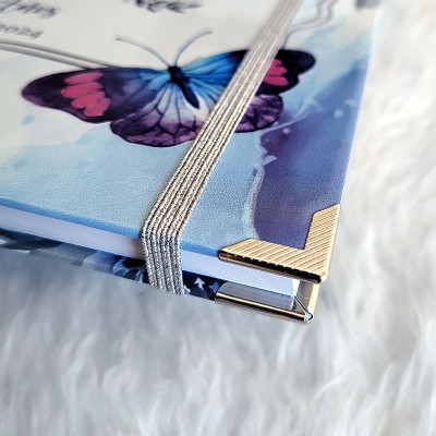 Libro de Firmas XV años - Flores Azul con Mariposas y Plata