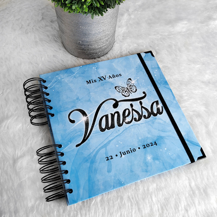 Libro de Firmas XV años - Azul y detalles en Negro