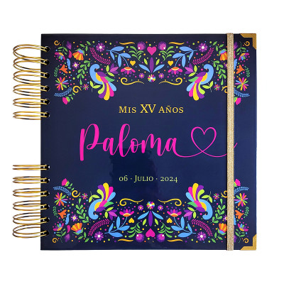 Libro de Firmas XV años - Flores Mexicanas y detalles en Dorado