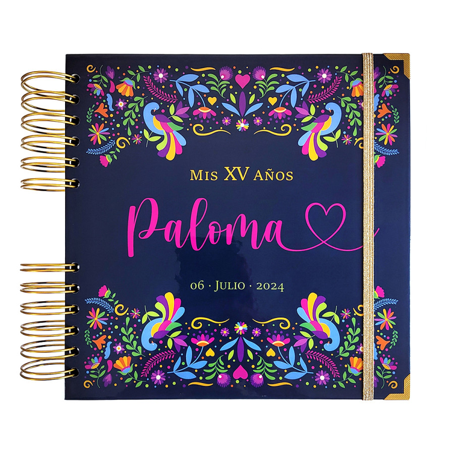 Libro de Firmas XV años - Flores Mexicanas y detalles en Dorado