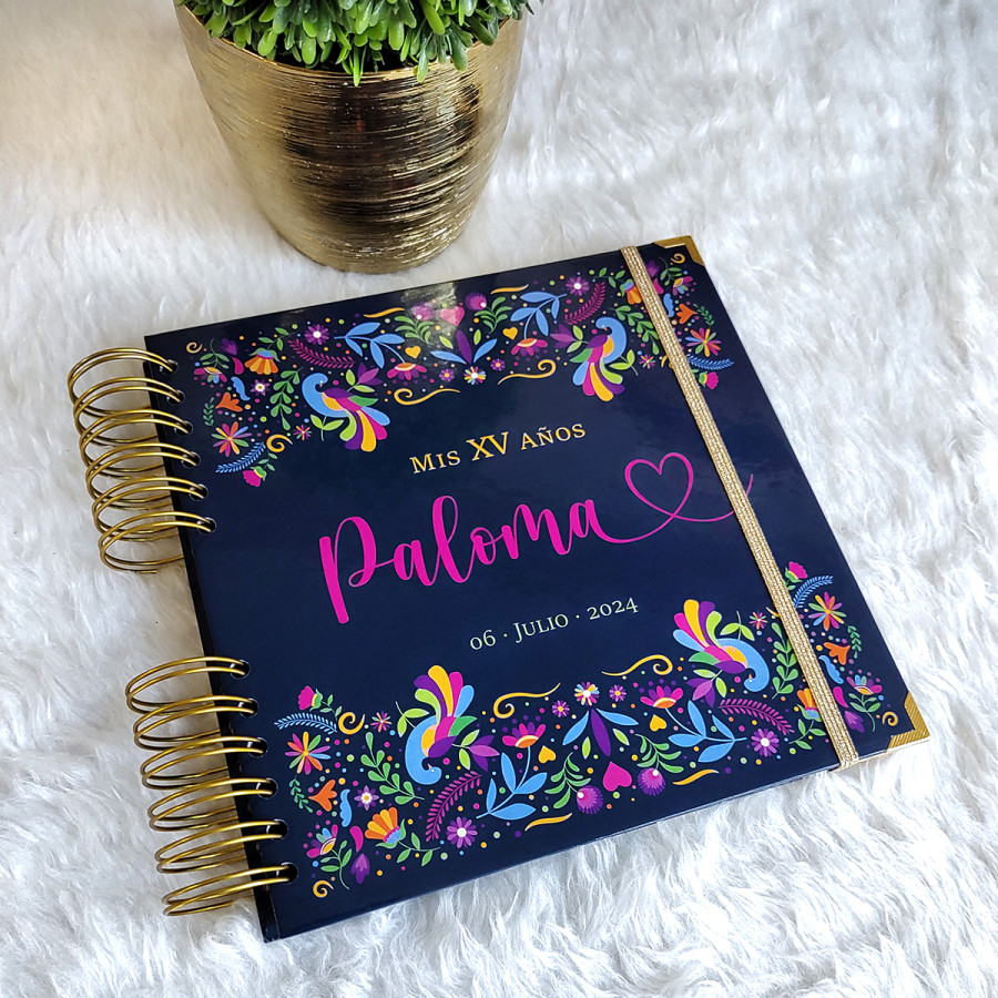 Libro de Firmas XV años - Flores Mexicanas y detalles en Dorado