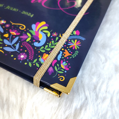 Libro de Firmas XV años - Flores Mexicanas y detalles en Dorado