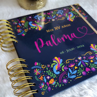 Libro de Firmas XV años - Flores Mexicanas y detalles en Dorado