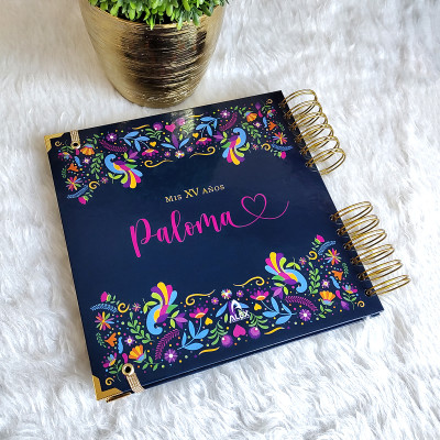 Libro de Firmas XV años - Flores Mexicanas y detalles en Dorado