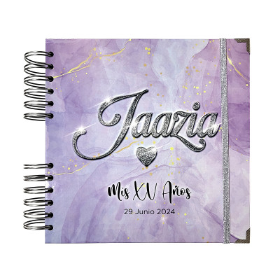 Libro de Firmas XV años - Lila Acuarela y detalles en Plateado