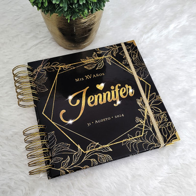 Libro de Firmas XV años - Negro y detalles en Dorado