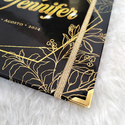 Libro de Firmas XV años - Negro y detalles en Dorado