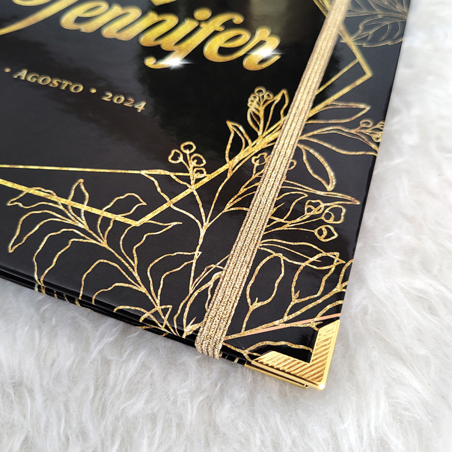 Libro de Firmas XV años - Negro y detalles en Dorado