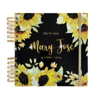 Libro de Firmas XV años - Girasoles y detalles en Dorado