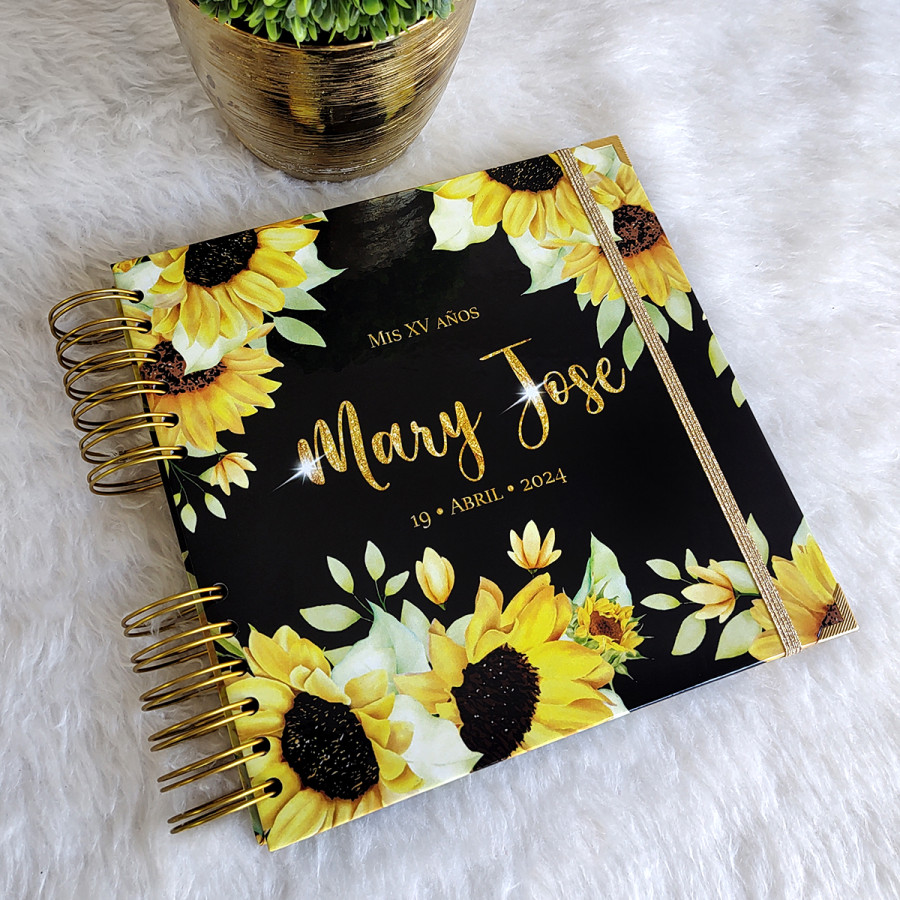 Libro de Firmas XV años - Girasoles y detalles en Dorado
