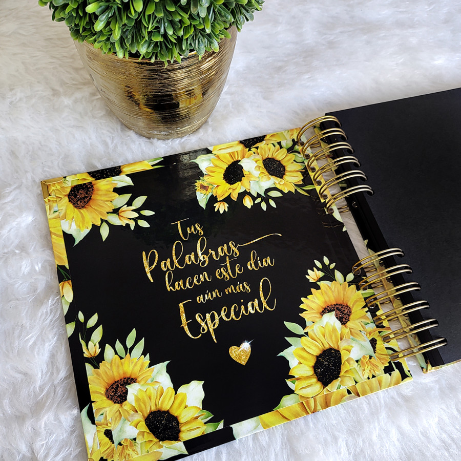 Libro de Firmas XV años - Girasoles y detalles en Dorado