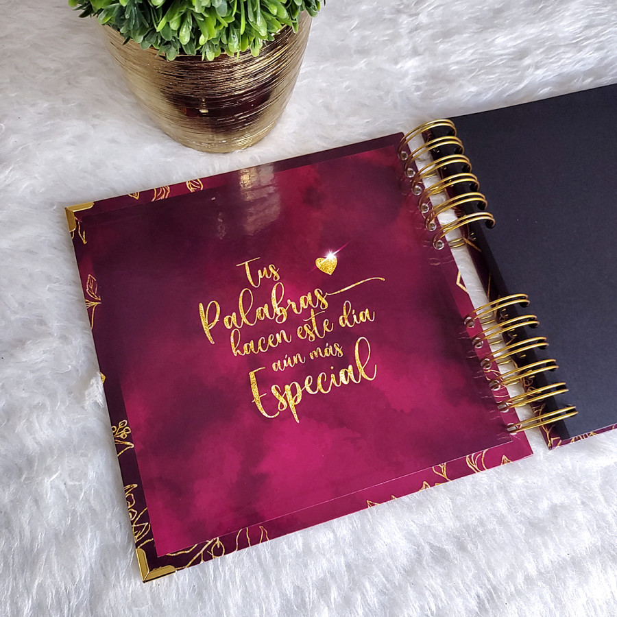 Álbum de Firmas XV años - Vino Borgoña y detalles en Dorado