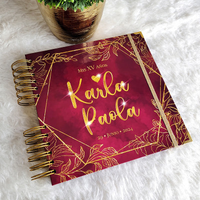 Álbum de Firmas XV años - Vino Borgoña y detalles en Dorado