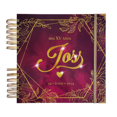 Álbum de Firmas XV años - Vino Borgoña y detalles en Dorado