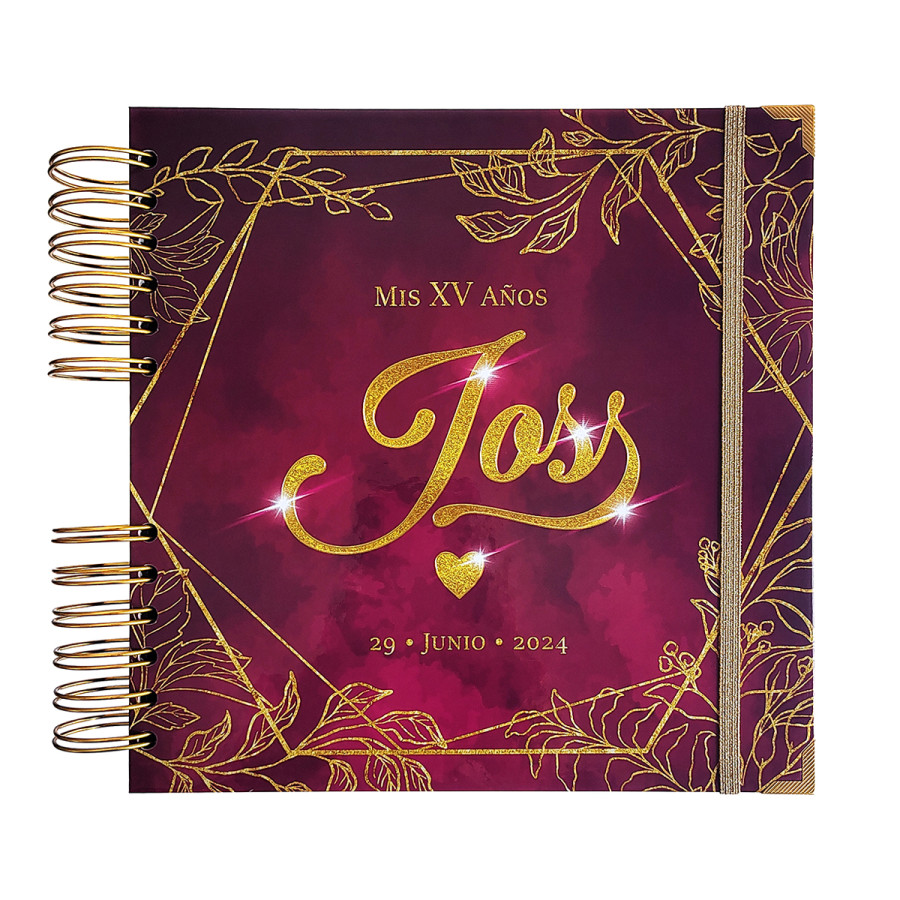 Álbum de Firmas XV años - Vino Borgoña y detalles en Dorado