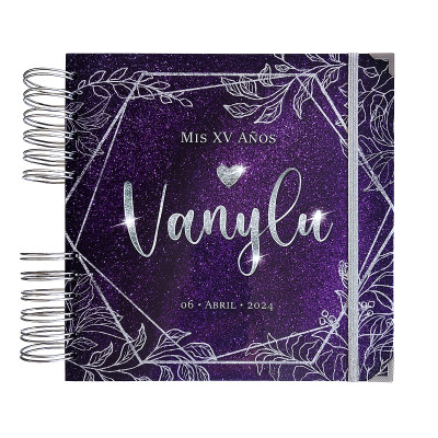 Libro de Firmas XV años - Morado y detalles en Plateado