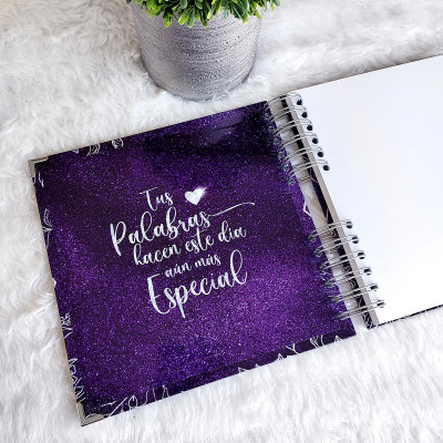 Libro de Firmas XV años - Morado y detalles en Plateado