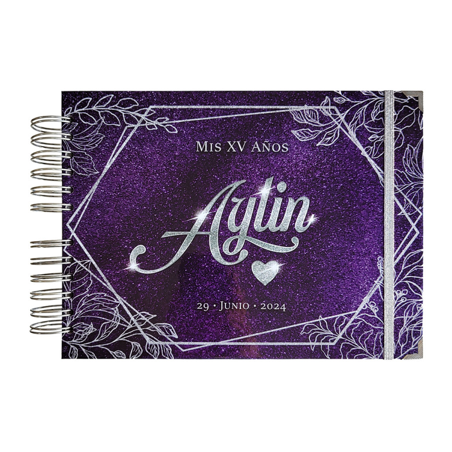 Libro de Firmas XV años - Morado y detalles en Plateado Libro de Firmas XV años - Morado y detalles en Plateado