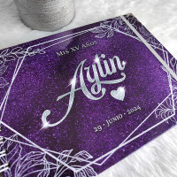 Libro de Firmas XV años - Morado y detalles en Plateado Libro de Firmas XV años - Morado y detalles en Plateado