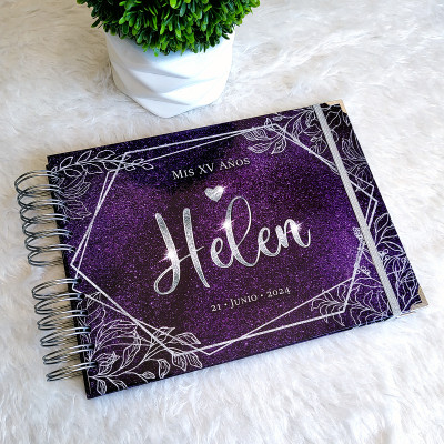 Libro de Firmas XV años - Morado y detalles en Plateado