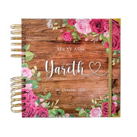 Libro de Firmas XV años - Madera y Rosas con detalles en Dorado Libro de Firmas XV años - Madera y Rosas con detalles en Dorado