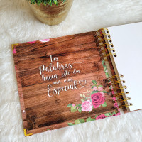 Libro de Firmas XV años - Madera y Rosas con detalles en Dorado