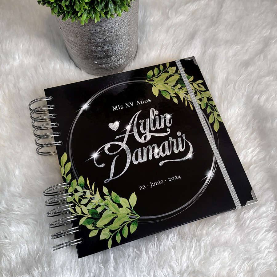 Libro de Firmas XV Años - Negro, Verde y Plateado