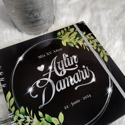 Libro de Firmas XV Años - Negro, Verde y Plateado