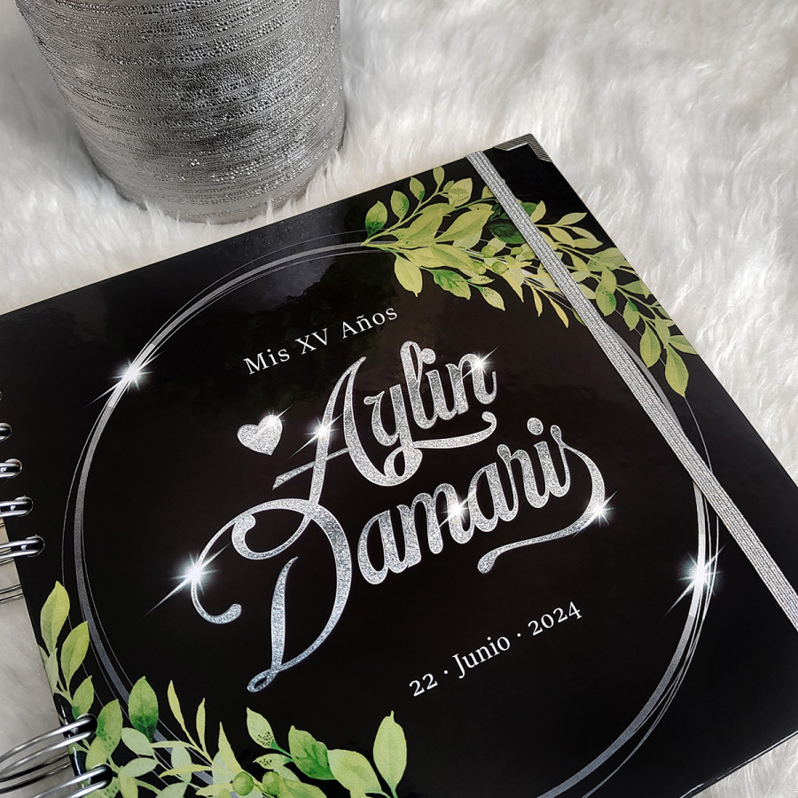 Libro de Firmas XV Años - Negro, Verde y Plateado