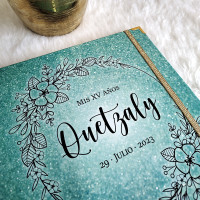 Guestbook XV Años - Verde Turquesa y Dorado con marco floral Guestbook XV Años - Verde Turquesa y Dorado con marco floral