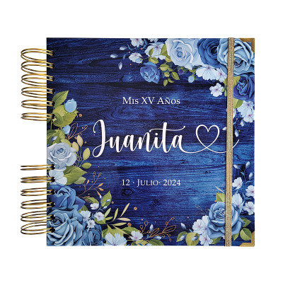 Libro de Firmas XV Años - Madera Azul y Rosas