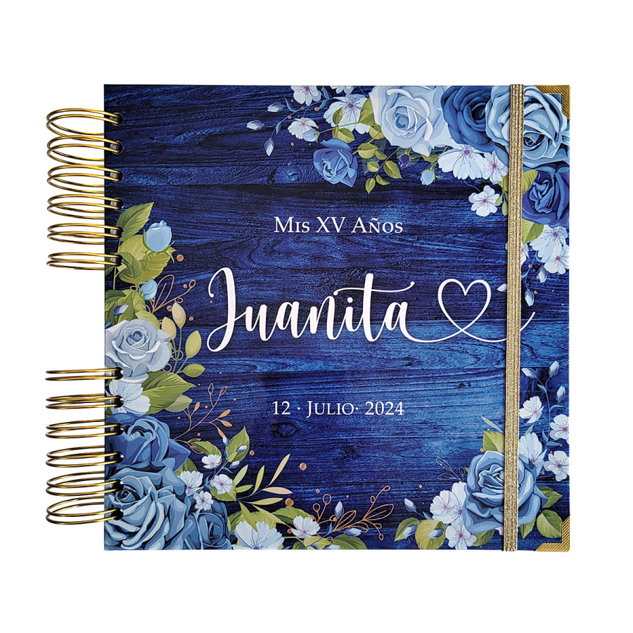 Libro de Firmas XV Años - Madera Azul y Rosas