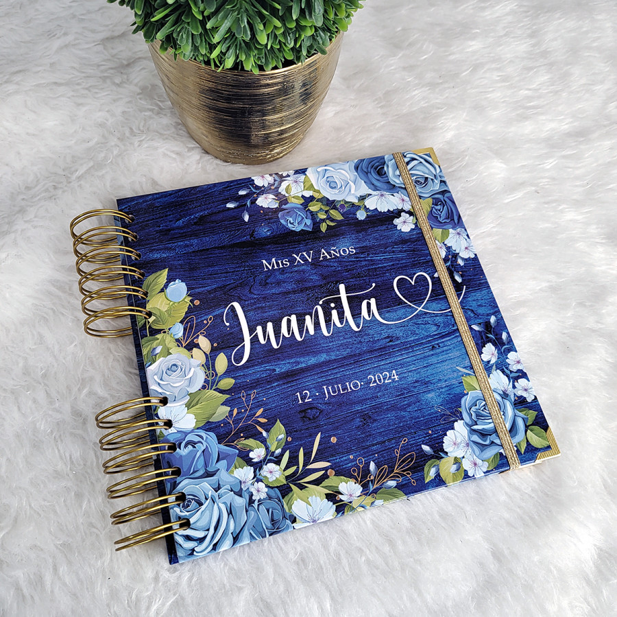 Libro de Firmas XV Años - Madera Azul y Rosas