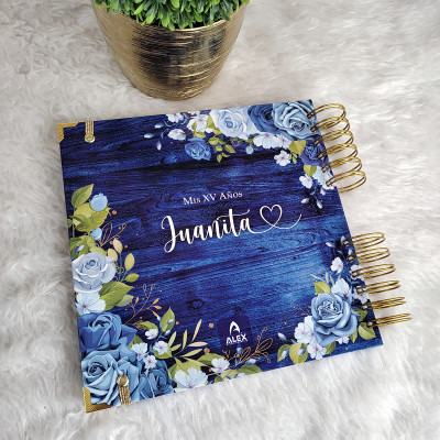 Libro de Firmas XV Años - Madera Azul y Rosas