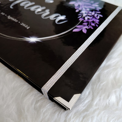 Libro de Firmas XV Años - Negro y Floral Lila con Plateado