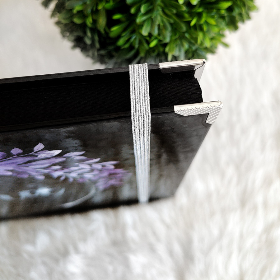 Libro de Firmas XV Años - Negro y Floral Lila con Plateado